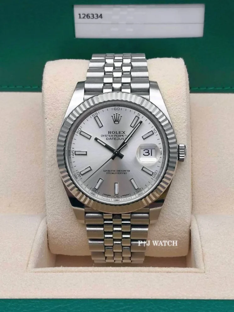 Rolex Datejust 41mm Silver Dial White Gold 18k Bezel Ref.126334