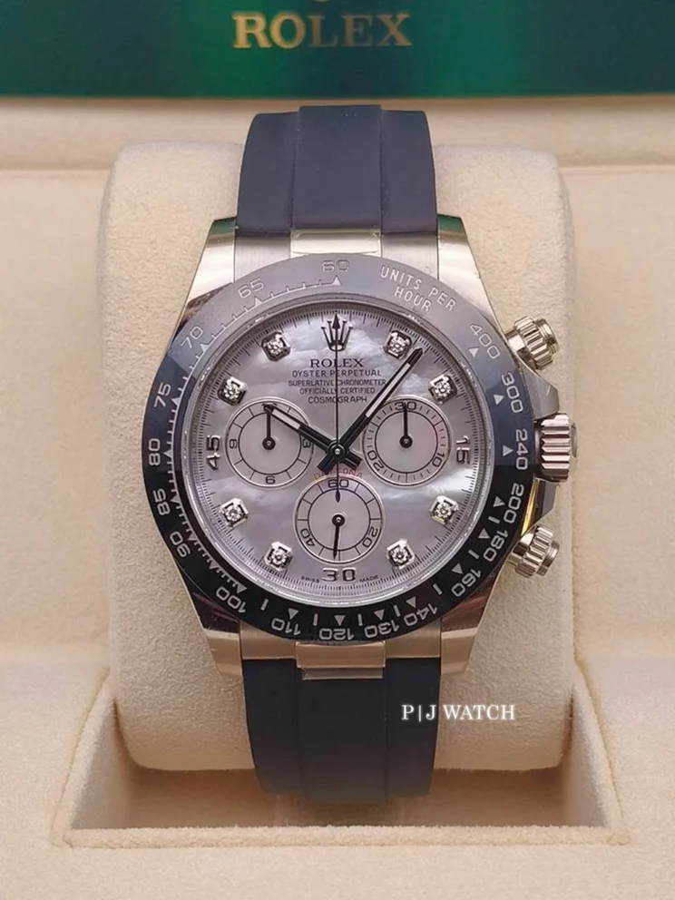 Rolex Daytona White Gold 18k Mother Of Pearl Diamond Dial Oysterflex Bracelet Ref.116519