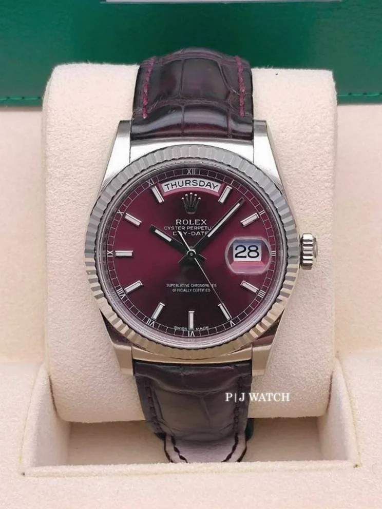 Rolex Day-Date 36mm White Gold 18k Cherry Red Dial Ref.118139