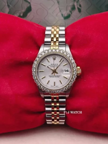 Rolex Lady-Datejust 26mm Steel & Gold Silver Tapestry Dial Ref.79173