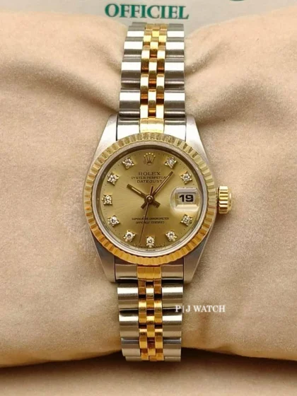 Rolex Lady-Datejust 26mm Two-Tone Champagne Diamond Dial Ref.69173