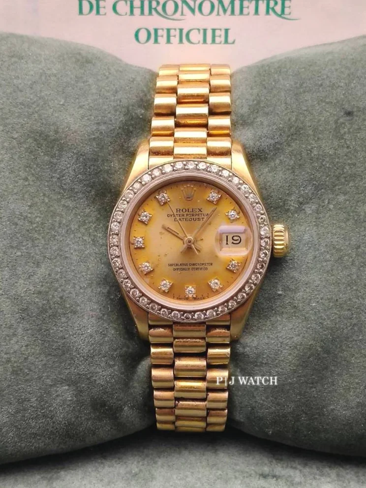Rolex Lady-Datejust 26mm President Yellow Gold 18k Champagne Diamond Dial Ref.69178