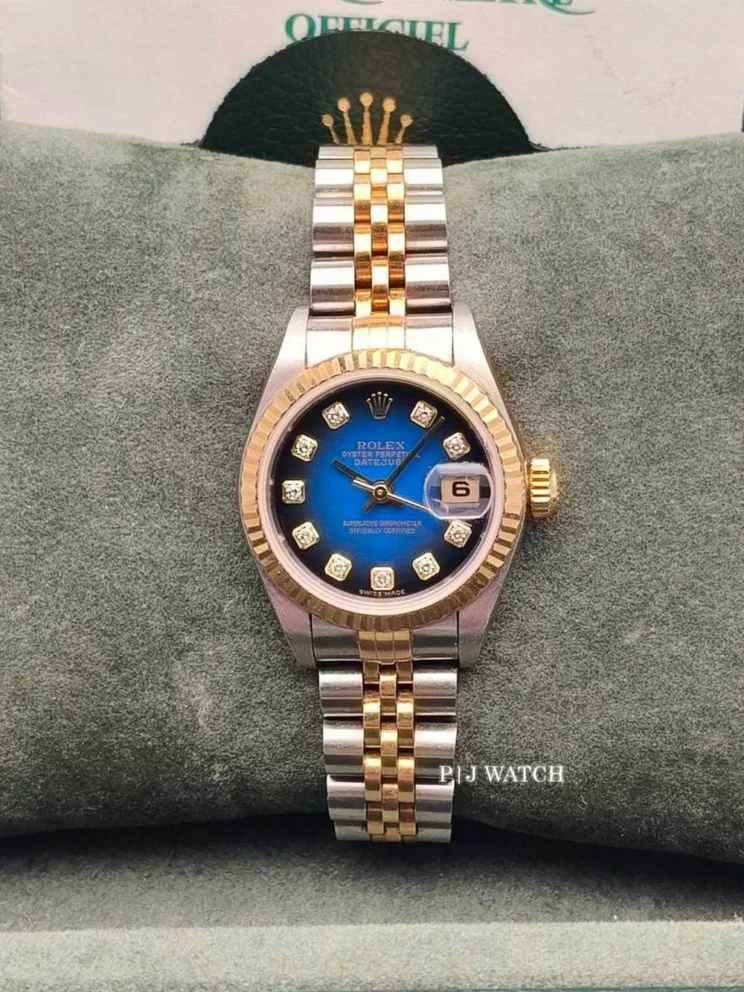 Rolex Lady-Datejust 26mm Two-Tone Blue Vignette Diamond Dial Ref.79173