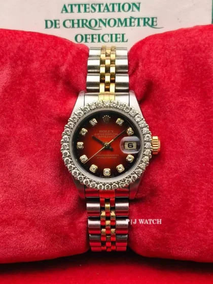 Rolex Lady-Datejust 26mm Two-Tone Red Vignette Diamond Dial Ref.79173