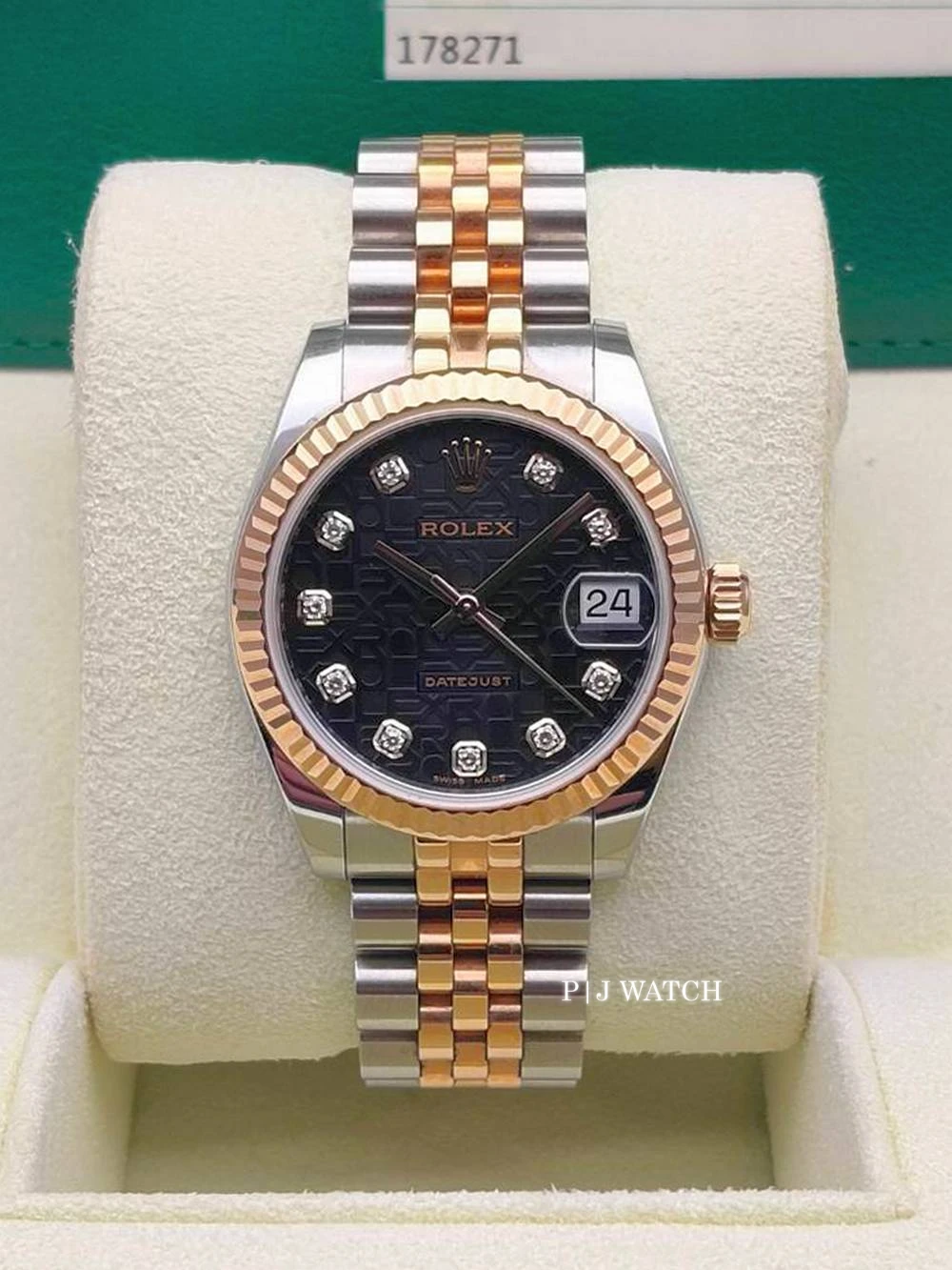Rolex Datejust 31mm Everose Gold & Steel Black Diamond Dial Ref.178271
