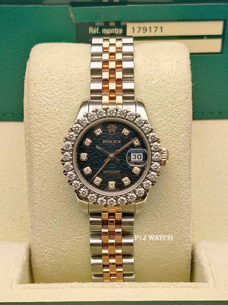 Rolex Lady-Datejust 26mm Two-Tone Black Diamond Dial Ref.179171