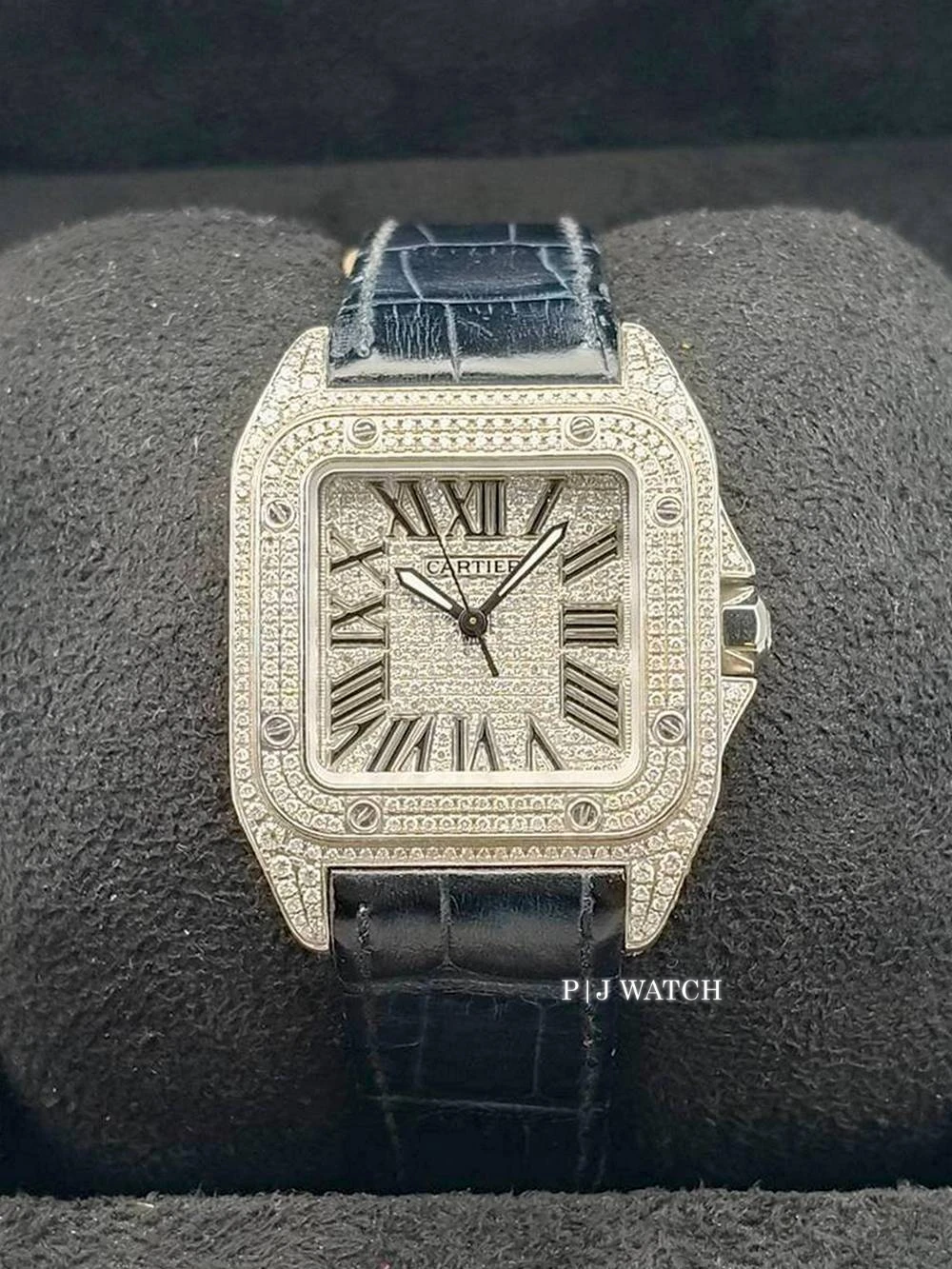 Cartier Santos 100 XL Steel Full Pave Diamond Dial Ref.W20090X8