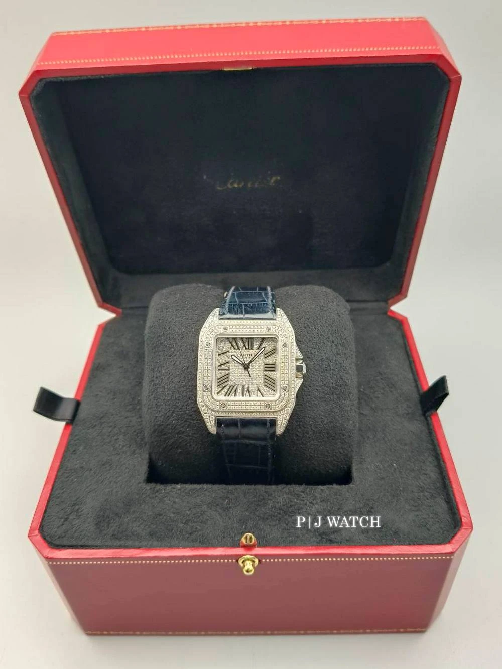 Cartier Santos 100 XL Steel Full Pave Diamond Dial Ref.W20090X8