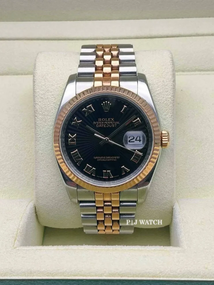 Rolex Datejust 36mm Jubilee Rose Gold & Steel Black Roman Dial Ref.116231