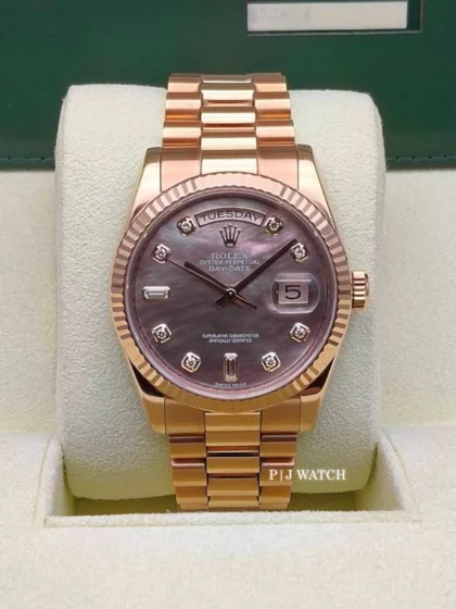 Rolex Day-Date 36mm Everose Gold Mother of Pearl Black Diamond Dial Ref.118235