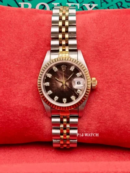 Rolex Lady-Datejust 26mm Gold & Steel Black Diamond Dial Ref.69173
