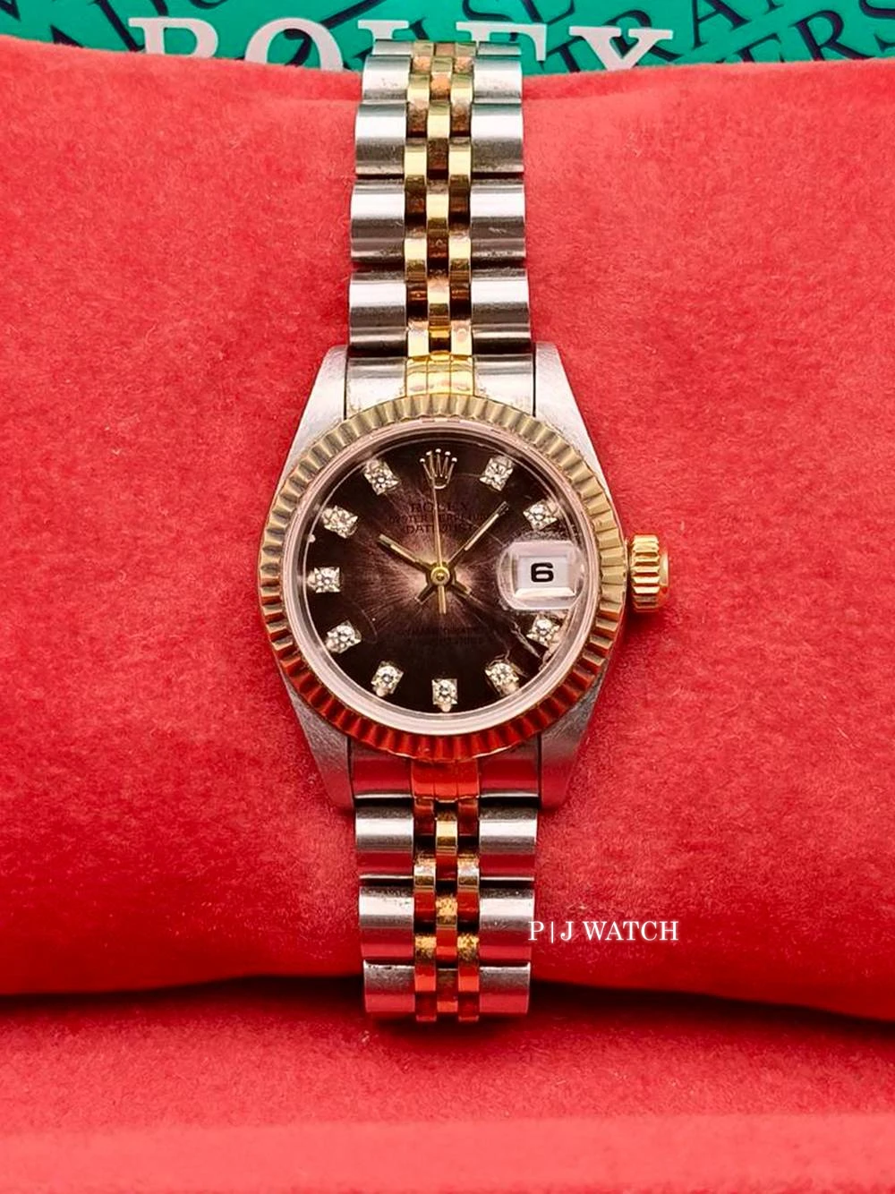 Rolex Lady-Datejust 26mm Gold & Steel Black Diamond Dial Ref.69173