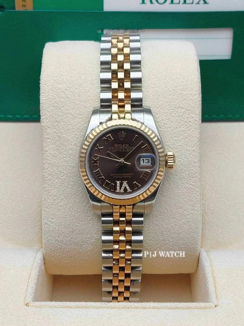 Rolex Lady-Datejust 26mm Gold & Steel Black Roman Dial Fluted Bezel Jubilee Ref.179173