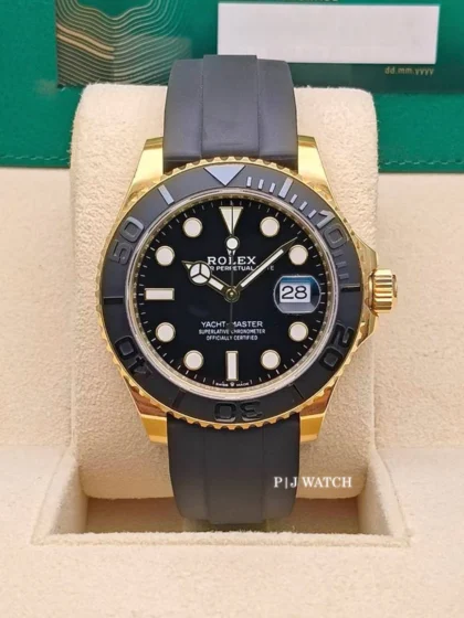 Rolex Yacht-Master 42mm Black Dial Yellow Gold Oysterflex Blue Ceramic Bezel Ref.226658