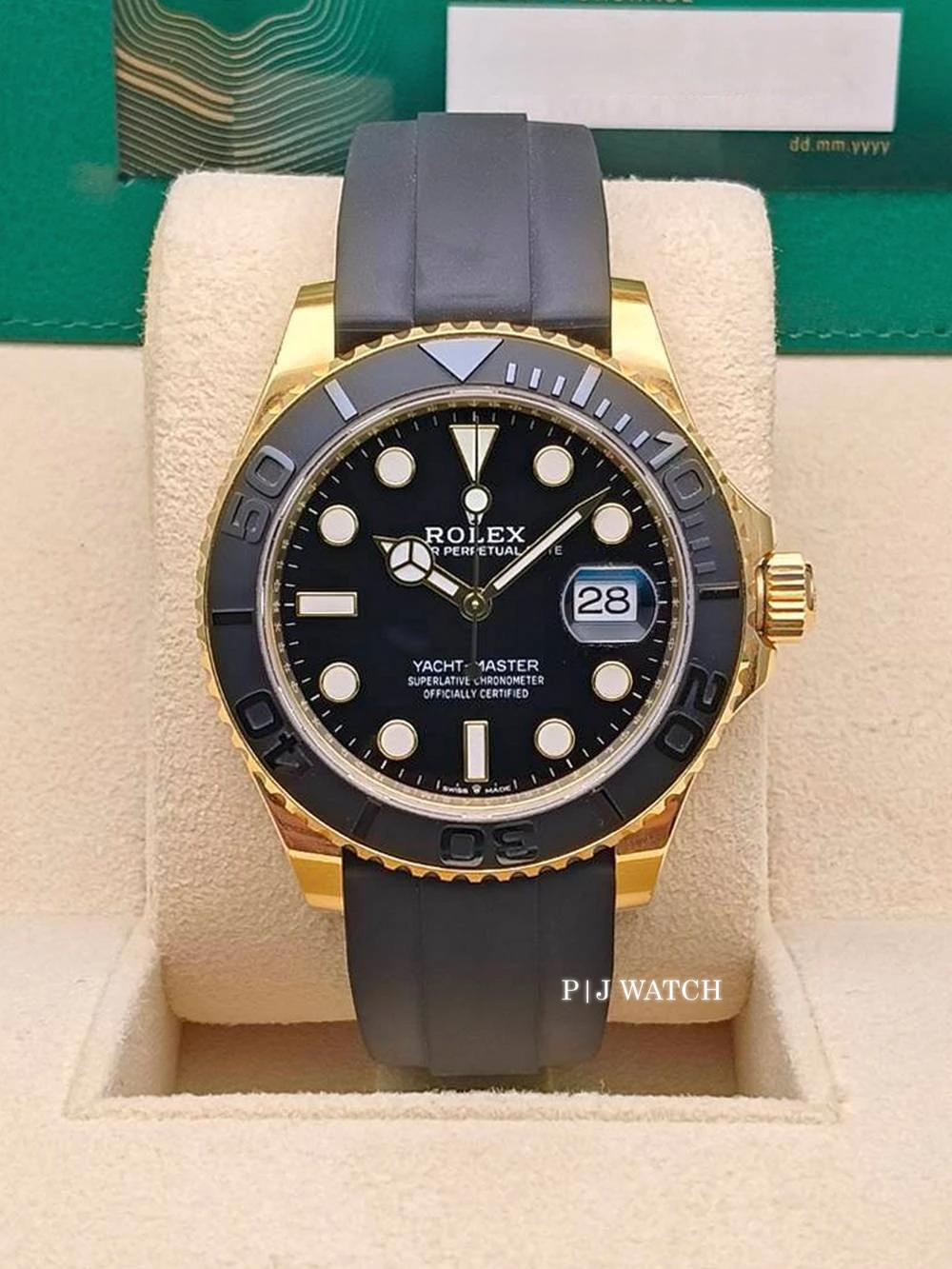 Rolex Yacht-Master 42mm Black Dial Yellow Gold Oysterflex Blue Ceramic Bezel Ref.226658