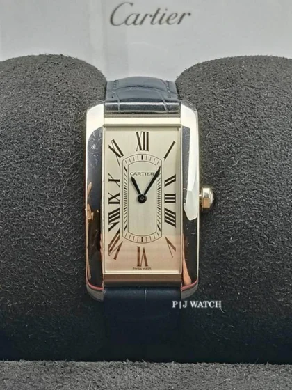 Cartier Tank Americaine Steel Silver Roman Dial Blue Leather Ref.WSTA0083