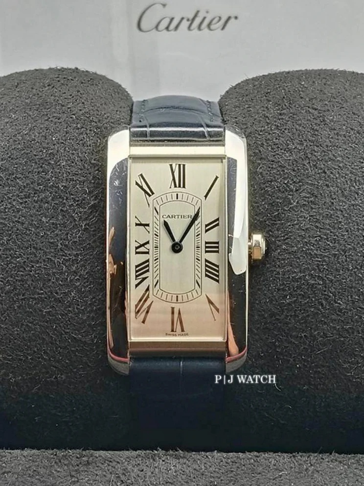Cartier Tank Americaine Steel Silver Roman Dial Blue Leather Ref.WSTA0083
