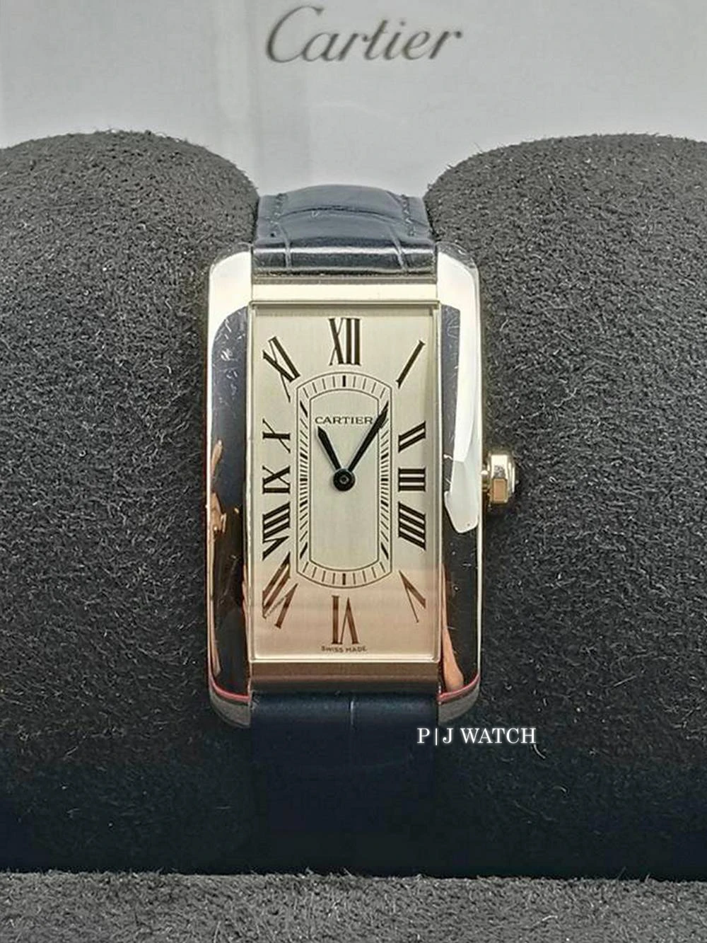 Cartier Tank Americaine Steel Silver Roman Dial Blue Leather Ref.WSTA0083