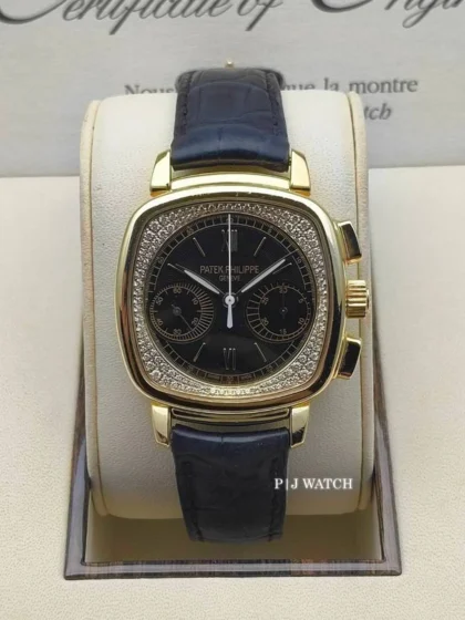 Patek Philippe Lady First Chronograph 35x39mm Rose Gold Black Dial Leather Ref.7071R-010