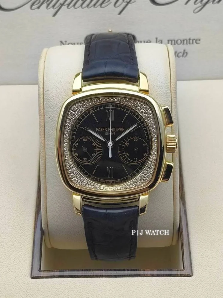 Patek Philippe Lady First Chronograph 35x39mm Rose Gold Black Dial Leather Ref.7071R-010