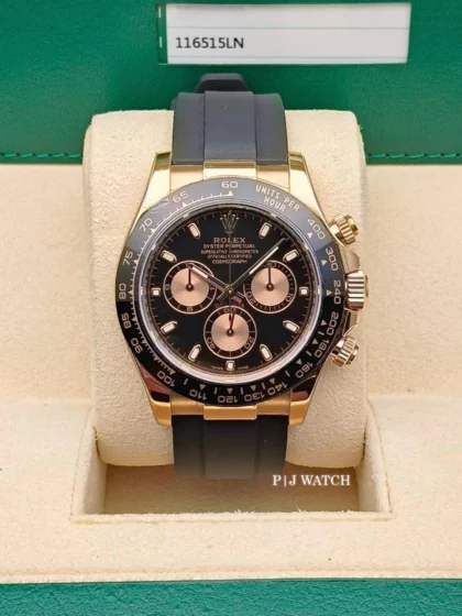 Rolex Cosmograph Daytona 40mm Everose Gold Black Dial Oysterflex Ref.116515LN