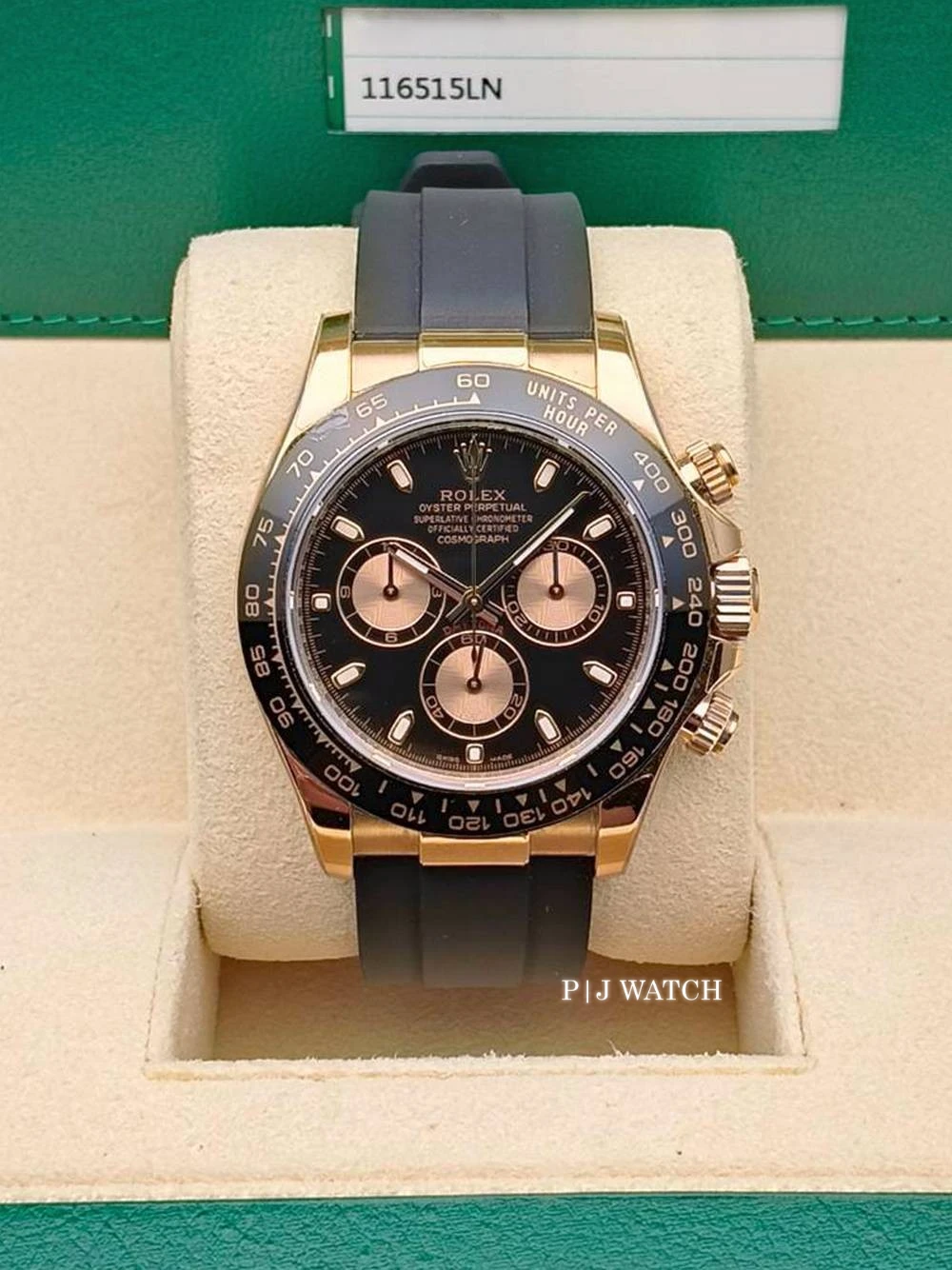 Rolex Cosmograph Daytona 40mm Everose Gold Black Dial Oysterflex Ref.116515LN