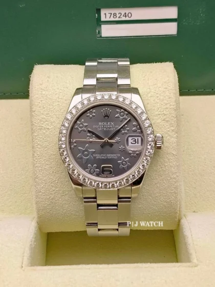 Rolex Datejust 31mm Steel Diamond Bezel Rhodium Floral Dial Oyster Ref.178240