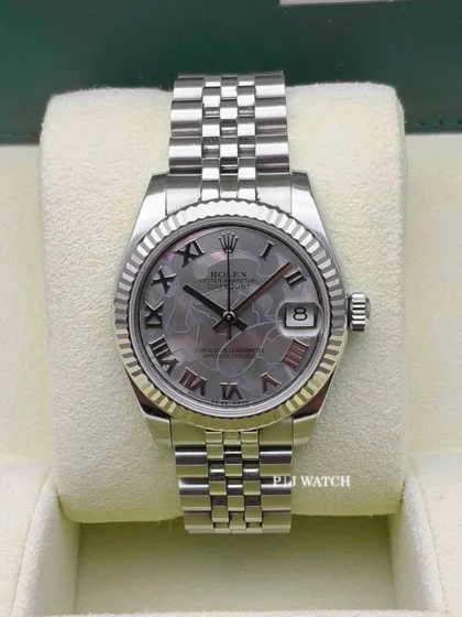 Rolex Datejust 31mm Steel WG Dark Floral MOP Roman Jubilee Ref.178274