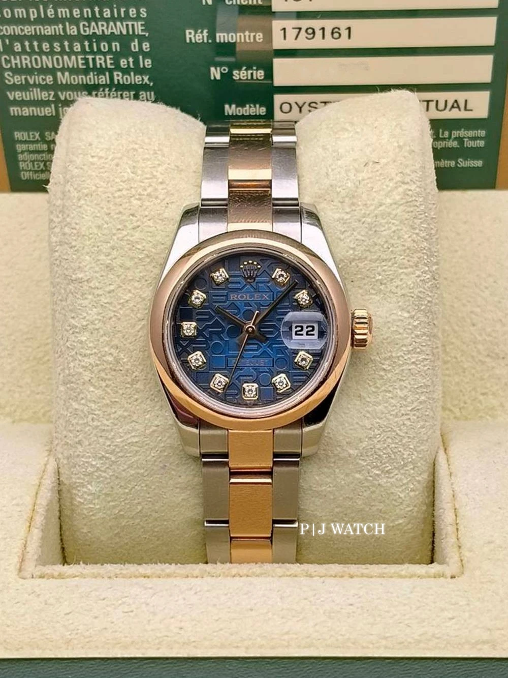 Rolex Lady-Datejust 26mm Two-Tone Steel RG Blue Diamond Dial Smooth RG Bezel Oyster Ref.179161