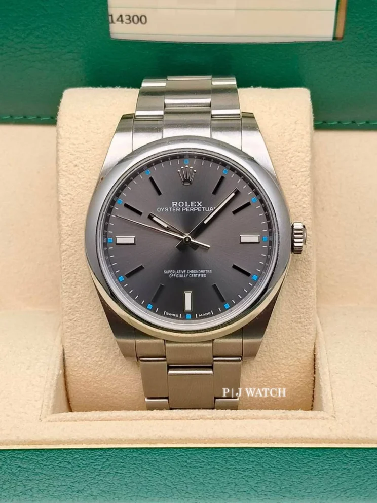 Rolex Oyster Perpetual 39mm Steel Rhodium Blue Accent Oyster Ref.114300