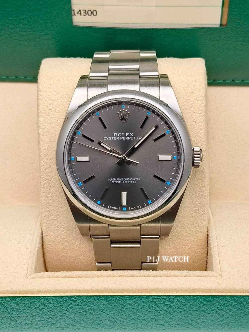Rolex Oyster Perpetual 39mm Steel Rhodium Blue Accent Oyster Ref.114300
